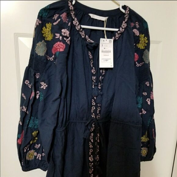 ✨4xHP✨Navy Blue Short Embroidered Tunic MidiDress✨ - Picture 10 of 12